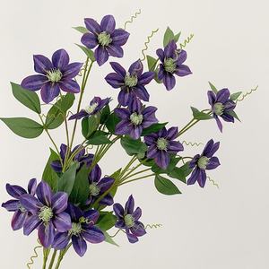 Vente chaude fleurs de clématites artificielles 5 têtes violet blanc clématite naturel comme pour la maison salon décor de mariage - Product Image 4