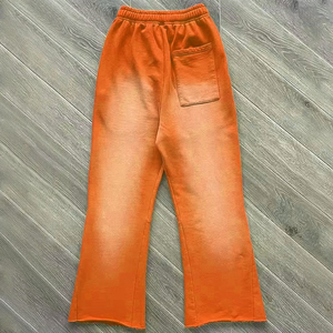 Pantalon de survêtement délavé pour homme Style décontracté avec logo personnalisé Pantalon de survêtement évasé à taille haute pour homme avec fermeture à cordon large sur les jambes - Product Image 2