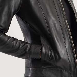 Vixen Black Classic Collar <b>Sheepskin</b> Moto Biker <b>Jacket</b> with Quilted Lining for Autumn Season - Product Image 6