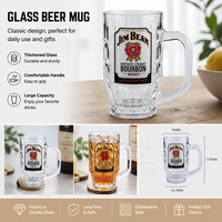 Chope à bière classique en verre épais avec poignée, grande capacité, compatible lave-vaisselle, réutilisable, durable, usage commercial, logo personnalisable