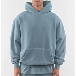 Men's Oversized <b>Hooded</b> <b>Fleece</b> Sweatshirt Solid Gray Casual Pullover Regular Fit Autumn Trackstar OEM Private Label - Product Image 5