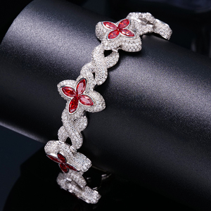 Factory Wholesale Iced Out Cuban Link 925 Sterling Silver VVS1 Graded <b>Garnet</b> Clover Mossanite Moissanite <b>Bracelet</b> for Elegant - Product Image 1
