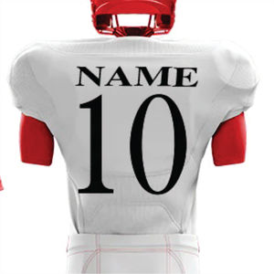 Personalizado 100% poliéster sublimado uniforme de fútbol americano transpirable blanco rojo aparejos sarga equipo corto Jersey logotipo frontal - Product Image 3