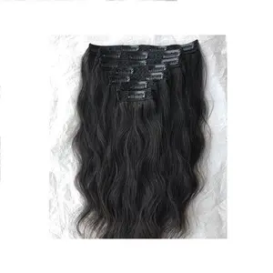 Optimum Quality 100% Raw Unprocessed Cuticle Aligned Virgin Indian 7 Set Natural Wavy Clip In Hair Extension's Wholesale Supply
