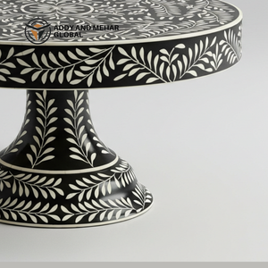 Support à gâteau en pied en céramique noire et blanche de luxe, écologique, lavable au lave-vaisselle, fait à la main, motif floral et feuilles - Product Image 5