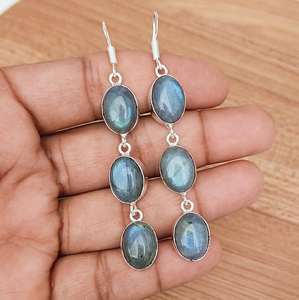 ต่างหูห้อยหินแบบหลายชิ้นของลาบราดอไรต์925ต่างหูคริสตัลสายสะพายหูชุบเงินทำด้วยมือของขวัญเครื่องประดับแนวโบโฮสำหรับเธอ - Product Image 4