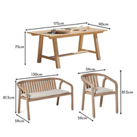 Table de salle à manger extérieure ronde contemporaine confortable en bois d'acacia pour 6 personnes avec 6 chaises