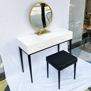 Modern Oak <b>Makeup</b> Vanity <b>Table</b> <b>with</b> <b>Lighted</b> Mirror and Tapered Legs - Product Image 2