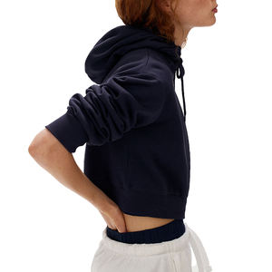 High Quality Winter Drop Shoulder Cropped Washed Hoodie Women Oversized Streetwear Custom Logo <b>Zipper</b> Casual Tops - Product Image 3