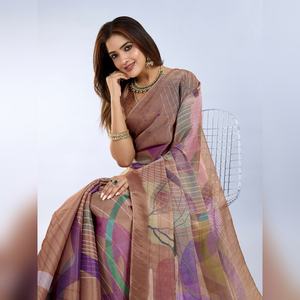 Sari imprimé abstrait marron le plus vendu, imprimés GG-451 parfaits, imprimés abstraits luxueux, mélange parfait - Product Image 6