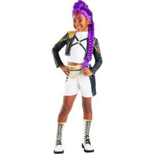 Disfraz de K-Pop Demon Hunters Deluxe Golden Rumi para niñas, top y pantalones cortos con cinturón 3D de lentejuelas y calentadores de piernas - Product Image 2