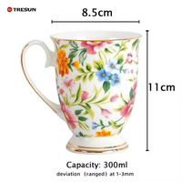 Tasse à Thé de Luxe Promotion Élégante Porcelaine Fine Céramique Os de Chine Tasse à Café Design Fleurs Royales Papillons Écologique