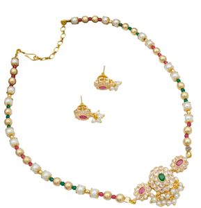 Collar étnico hecho a mano Tanmani Mala chapado en oro de latón Maharashtrian tradicional con cuentas rojas y blancas conjunto indio - Product Image 2