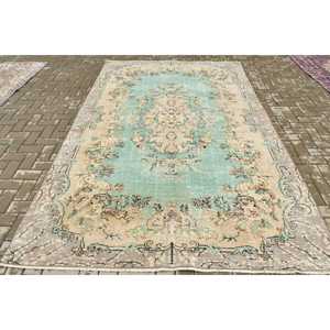 Tapis turc vintage patchwork, écologique, avec support en latex, 6,3x10,1 pieds, grand tapis en laine persane vert et marron - Product Image 1