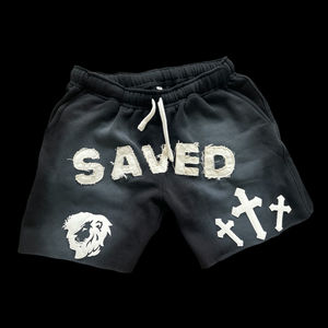 กางเกงขาสั้นผู้ชายวินเทจปักลายกรดซักได้สองกระเป๋าผ้าดิบสไตล์อินเทรนด์ - Product Image 1