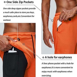 Vente en gros de shorts de jogging de course pour hommes personnalisés, nouveau design, taille haute, séchage rapide, 2 couches, motif solide avec poches - Product Image 2