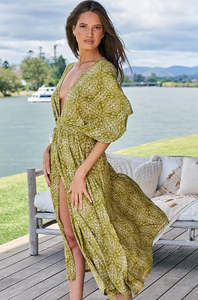 Vestido largo de diseñador de manga corta con estampado de pantorrilla de alta moda - Product Image 4