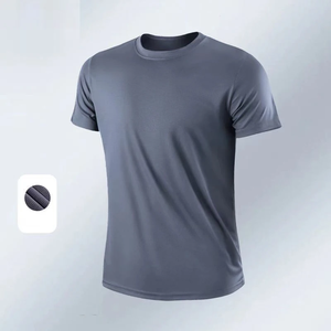 Camiseta deportiva de secado rápido para hombre, cuello redondo, para gimnasio, correr, satén, absorbe la humedad, manga corta, entrenamiento, ejercicio, gimnasio - Product Image 3