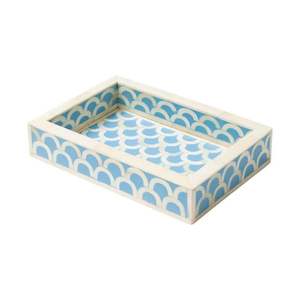 Plateau de service en résine bleu clair pour la maison avec un design complexe en écailles de poisson Plateau élégant en incrustation d'os de taille personnalisée - Product Image 2