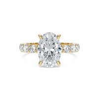 Anillo de Compromiso de Lujo con Diamante Cultivado en Laboratorio, Corte Ovalado, Certificado por IGI, Oro de 14K, Banda de Eternidad, Puntas de Una Sola Garra, para Mujer, Boda