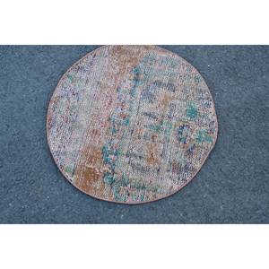Classique Beige Vert Vintage Tapis Turc 2.2X2.2 ft Grande Surface Patchwork Motif Laine avec Support En Latex pour Couloir Chambre - Product Image 3