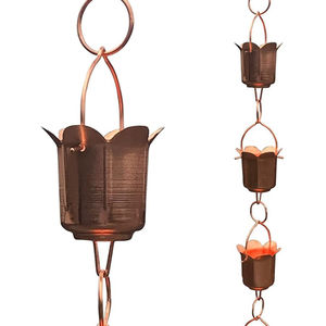 Chaînes de pluie en cuivre antique en forme de tulipe, chaînes de descente d'eau, gouttières, chaîne de pluie en métal pour la décoration de jardin - Product Image 1