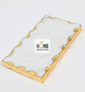 Plateaux de luxe en métal et en marbre, bords dorés, nouvelle collection, vente en gros - Product Image 5