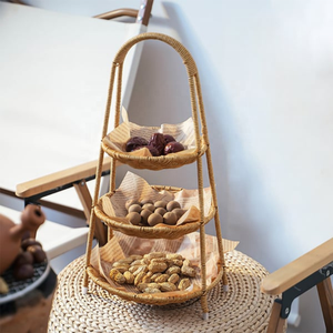 Plateau de service en osier à deux niveaux de haute qualité avec poignée taille personnalisée couleur naturelle pour les fêtes de buffet de cuisine fabriquées au Vietnam - Product Image 2