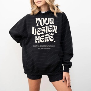 Sweat à capuche sport décontracté surdimensionné pour femme en polaire tissée avec logo graphique imprimé sur le devant, couleur personnalisée, vente en gros hiver - Product Image 2