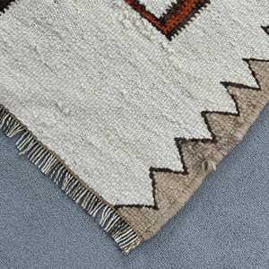 Vintage <b>Rug</b>, <b>Runner</b> 3.2x11.2 ft Turkish <b>Rug</b>, White Brown Solid Wool <b>Rug</b> - Product Image 4