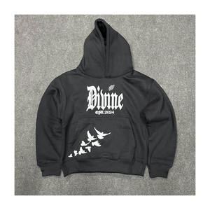 เสื้อมีฮู้ดฮิปฮอปสำหรับผู้ชายเสื้อแนวสตรีทแบบสวมหัวพิมพ์ลายพัฟโลโก้ตามสั่งสำหรับผู้ใหญ่ผู้ชาย - Product Image 1