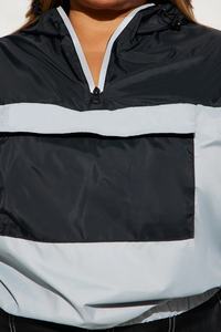 แจ็กเก็ตกันลมออกแบบได้ตามต้องการสำหรับสตรีทไฮสตรีทเสื้อสวมหัวเสื้อแจ็คเก็ตไนลอนเสื้อครอปสีบล็อกน้ำหนักเบา - Product Image 4