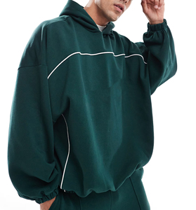 Conjuntos de invierno de algodón 100% ecológicos para hombre, OEM/ODM, de moda, de gran tamaño, holgados, con hombros caídos, con estampado de color sólido - Product Image 5