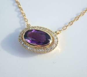 Pendentif collier violet unique, collier Moissanite en or massif 14 carats, collier à breloques minimaliste bijoux cadeau d'anniversaire pour elle - Product Image 2