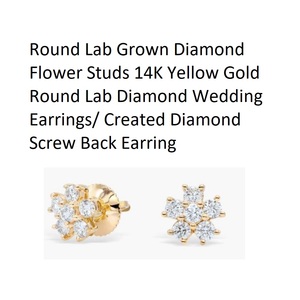 Boucles d'oreilles de mariage en diamant rond de laboratoire en or jaune 14 carats/Boucles d'oreilles à vis en diamant créé - Product Image 4
