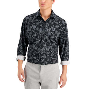 Camicia Casual da Uomo Alfani in Popeline Elasticizzato a 4 Vie Vestibilità Regolare Maniche Lunghe Antipiega Nera Taglie 14-14 1/2 32-33 - Product Image 2