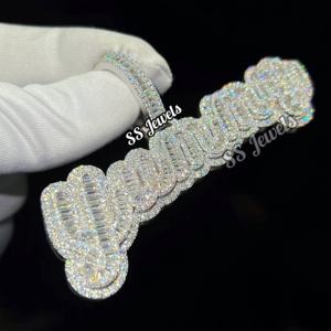 Sólido 925 plata esterlina VVS Moissanite colgante Baguette collares hebilla personalizada con diseño de letra joyería de estilo Hip Hop - Product Image 3
