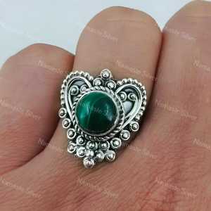 925 Sterling Silver Malachite <b>Ring</b> Handmade Boho <b>Statement</b> Jewelry with Gemstone Inlay Eye Shape Pattern Perfect Gift for Women - Product Image 4
