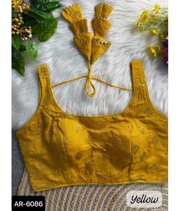 Blusa de seda Vichitra de estilo moderno indio, trabajo de secuencia de bordado pesado, ropa de boda confeccionada suave pura - Product Image 1