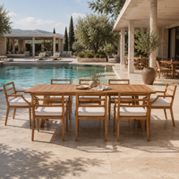 Ensemble de table à manger d'extérieur en teck massif moderne - Léger et durable, résistant aux intempéries, idéal pour les complexes hôteliers, les villas et les jardins