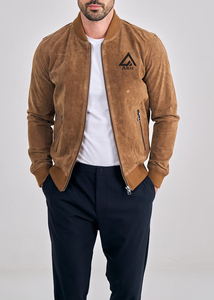 Veste bomber en cuir véritable suédé classique à col baseball pour homme NAFA, coupe ajustée, avec MOQ faible, 100% coton - Product Image 3