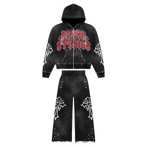 Chándales de entrenamiento de ajuste regular de color liso con estampado de diseño de logotipo personalizado para hombre, conjunto de dos piezas personalizado, traje de entrenamiento - Product Image 6