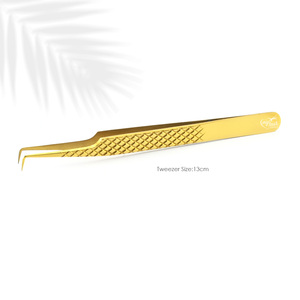 Pince à épiler à cils avec logo personnalisé pince à épiler à extension de cils à pointe en fibre pince à épiler classique incurvée à poignée en diamant 12cm légère et antidérapante - Product Image 4