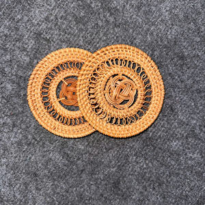 Handwoven Rattan <b>Drink</b> <b>Coaster</b> with Decorative Knot Center - Product Image 3