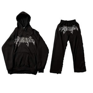 Ensemble de survêtement vintage surdimensionné délavé pour homme, sweat à capuche avec strass, survêtement 100% coton molletonné, streetwear - Product Image 6