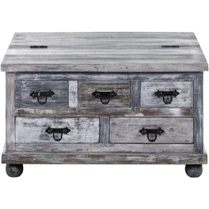 Mesa de centro de madera maciza con acabado mate gris Barmer Distress para sala de estar - Product Image 1