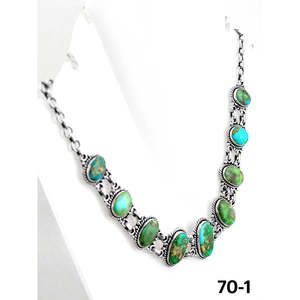 Collier artisanal du Sud-Ouest en turquoise du Sonora et argent sterling avec technologie d'incrustation à serti clos - Product Image 3