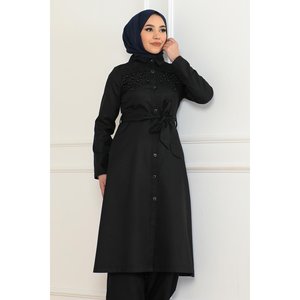 Conjunto Casual Indigo Detail 6143, Top Midi Largo con Detalles Elegantes, 100% Poliéster, Mangas Largas, Cuello Redondo - Product Image 2