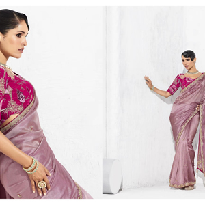 Hấp dẫn vichitra lụa zari với <span class=keywords><strong>DMC</strong></span> <span class=keywords><strong>Swarovski</strong></span> làm việc 1 PHÚT Saree với unstitched Áo Maroon - Product Image 1