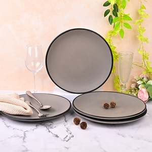 Minimalist <b>Black</b>-Rimmed Grey 10.5 Inch <b>Dinner</b> Plate <b>Set</b> 4 for Parties Low MOQ Customizable Long Ceramic Pizza Plate Service - Product Image 1